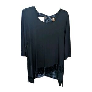 Pebble & Stone Navy Blue Top XL | Crushed Velvet Trim & Back Bow Detail |...